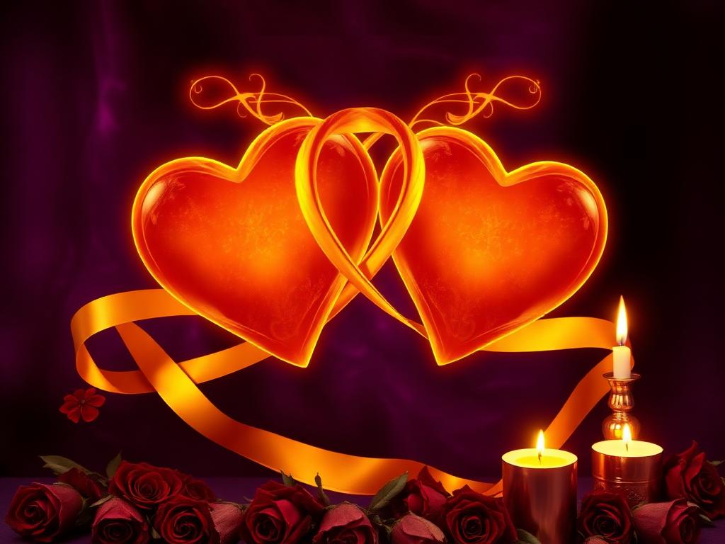 Corazones unidos por un lazo dorado, ritual de amarre