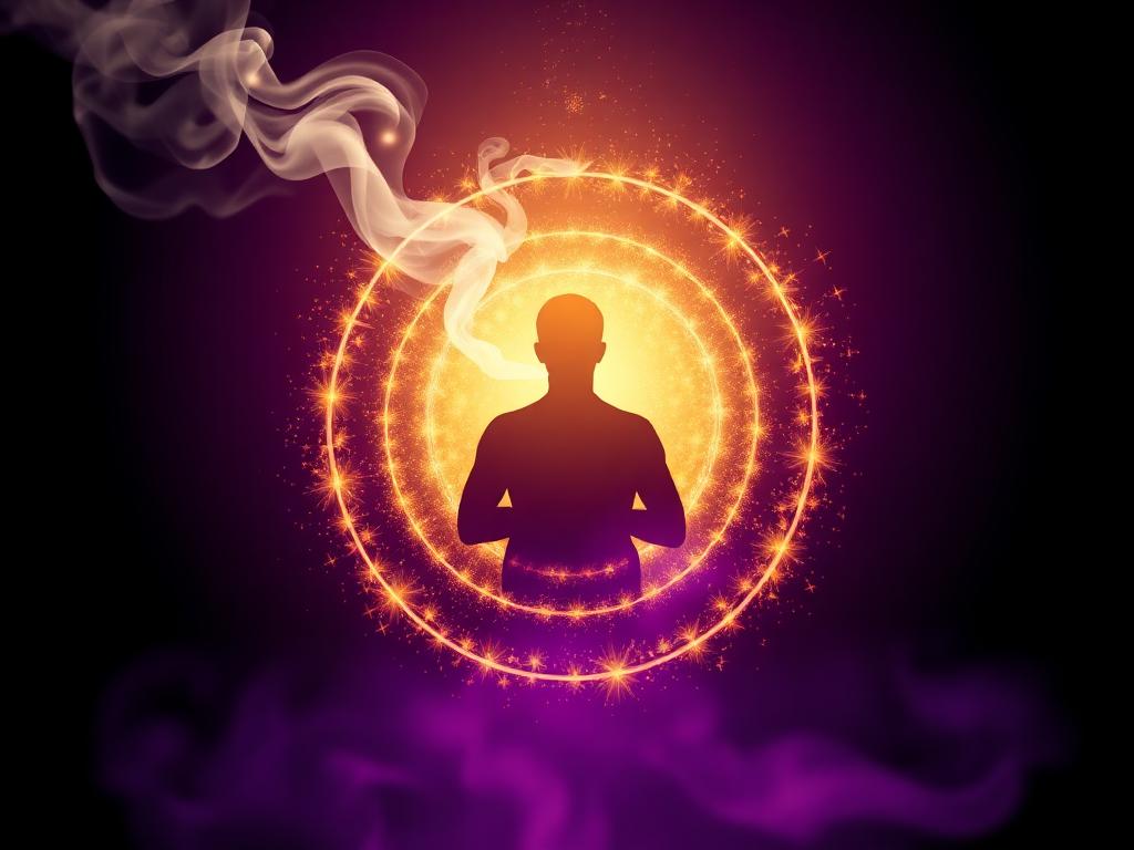 Limpieza energética con humo y aura dorada