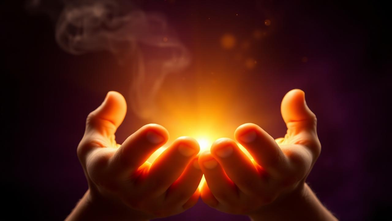Manos con luz dorada de sanación espiritual
